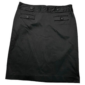 Gap Black Button Front Detail Cotton Pencil Skirt Knee Length Size 0
